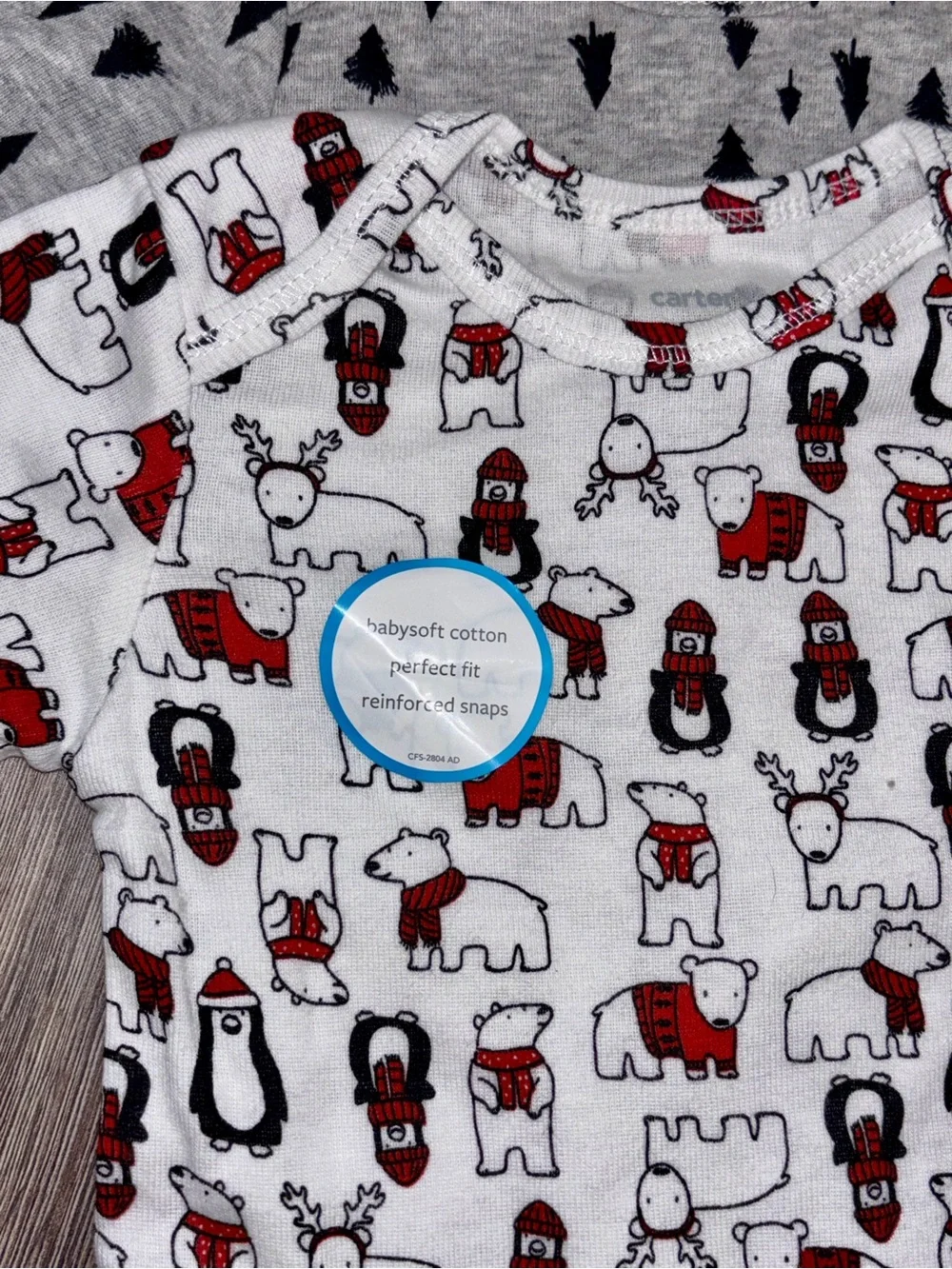 Carter's 2 Pack Bodysuits White Red & Black Polar Bear Trees 6 M Long-Sleeve NWT